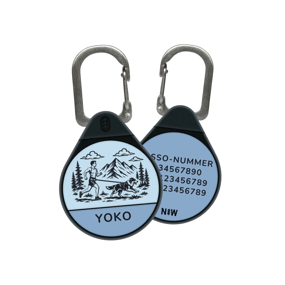 Canicross dog ID tag in Dusty Blue, man runner